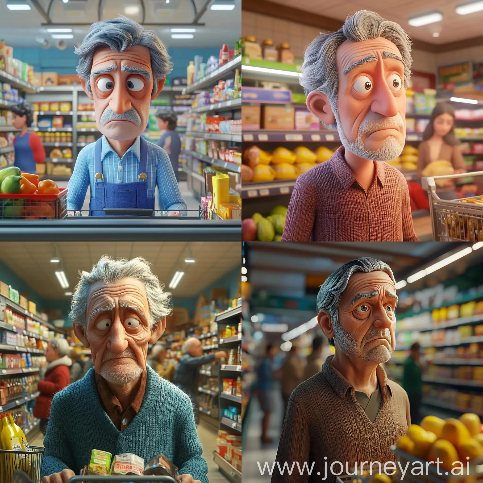 Elderly-Mans-Solitude-in-Supermarket-Checkout-Scene