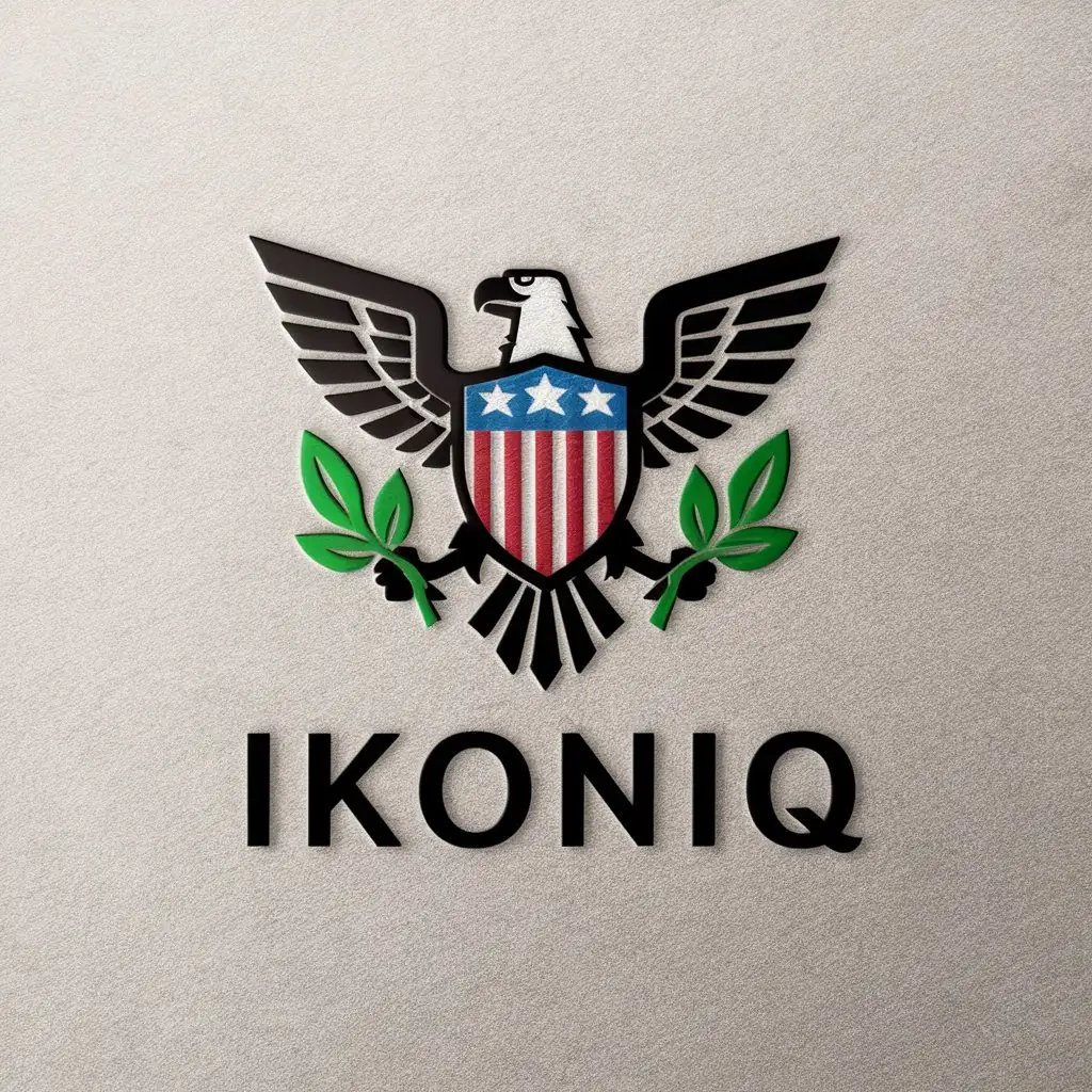 LOGO Design for IKONIQ Minimalistic Eagle and American Shield with Green Peace Leaf