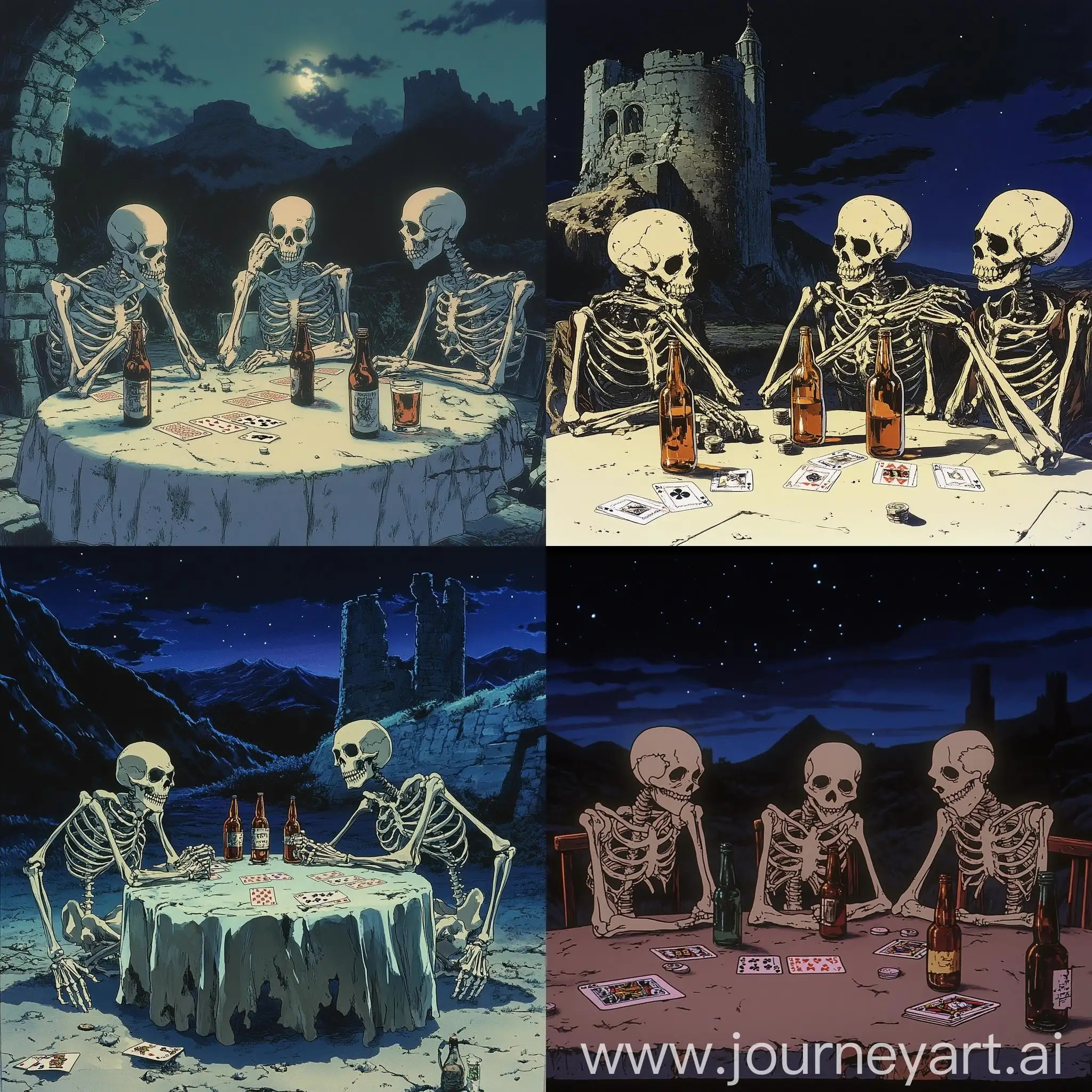 Sad-Skeletons-Playing-Poker-in-Castle-at-Night