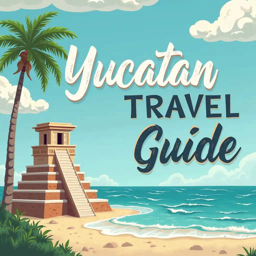 as a digital marketing expert, generate a cover of a Yucatan travel guide with the title 'Yucatan Travel Guide'