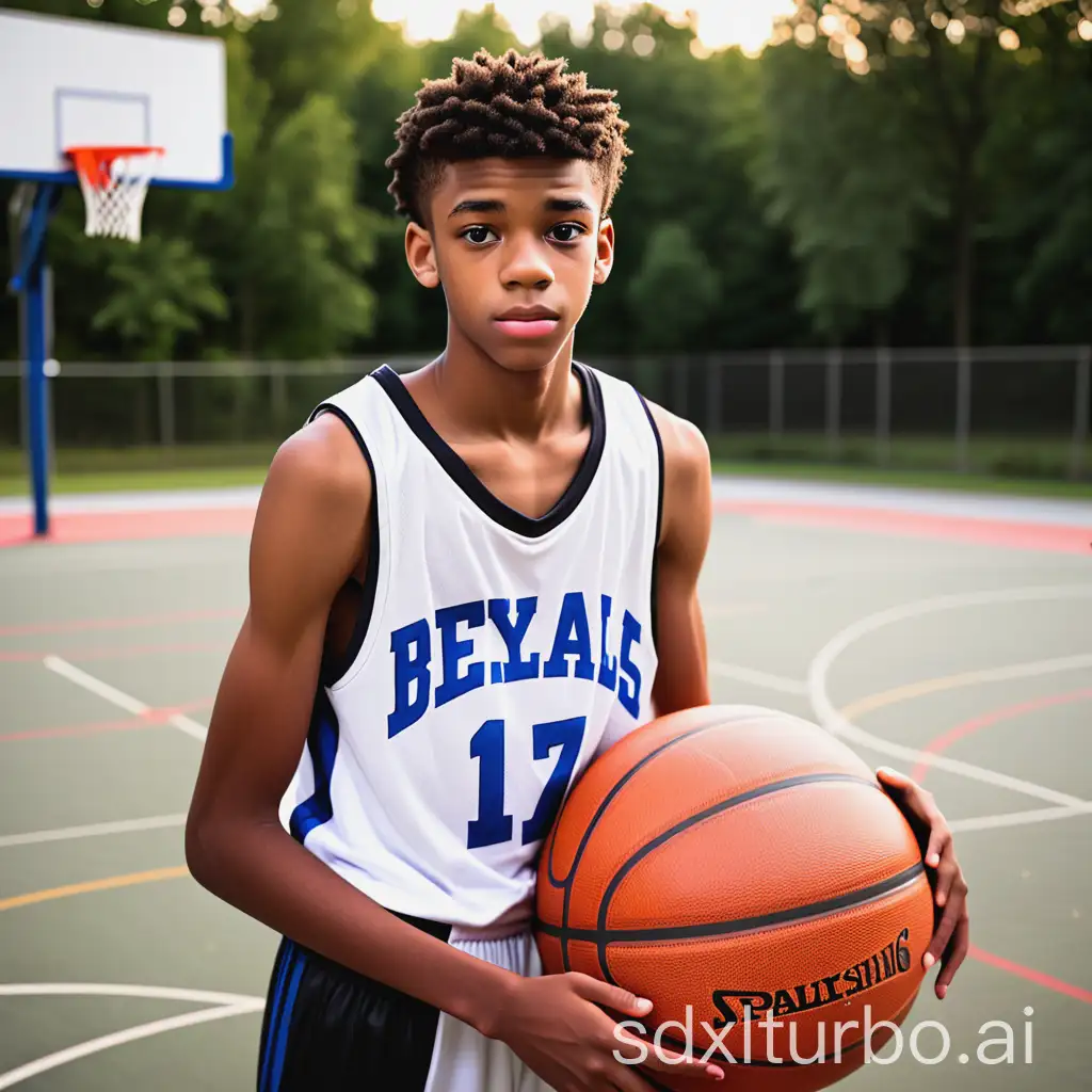 17 yo black boy , basket ball player, on a basket ball field