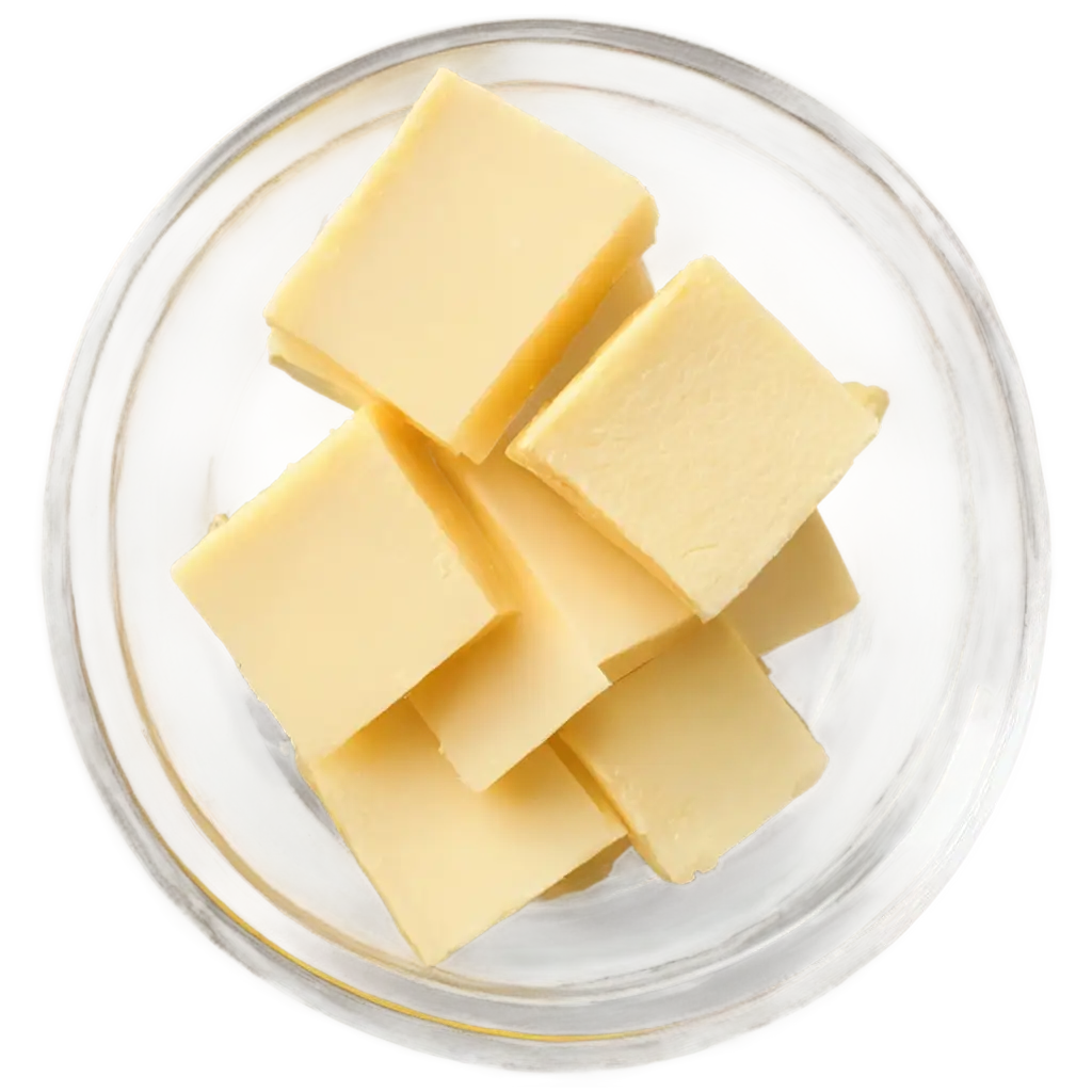 Soft-Yellow-Butter-Cubes-in-a-Clear-Glass-Bowl-PNG-Image-for-Culinary-Excellence