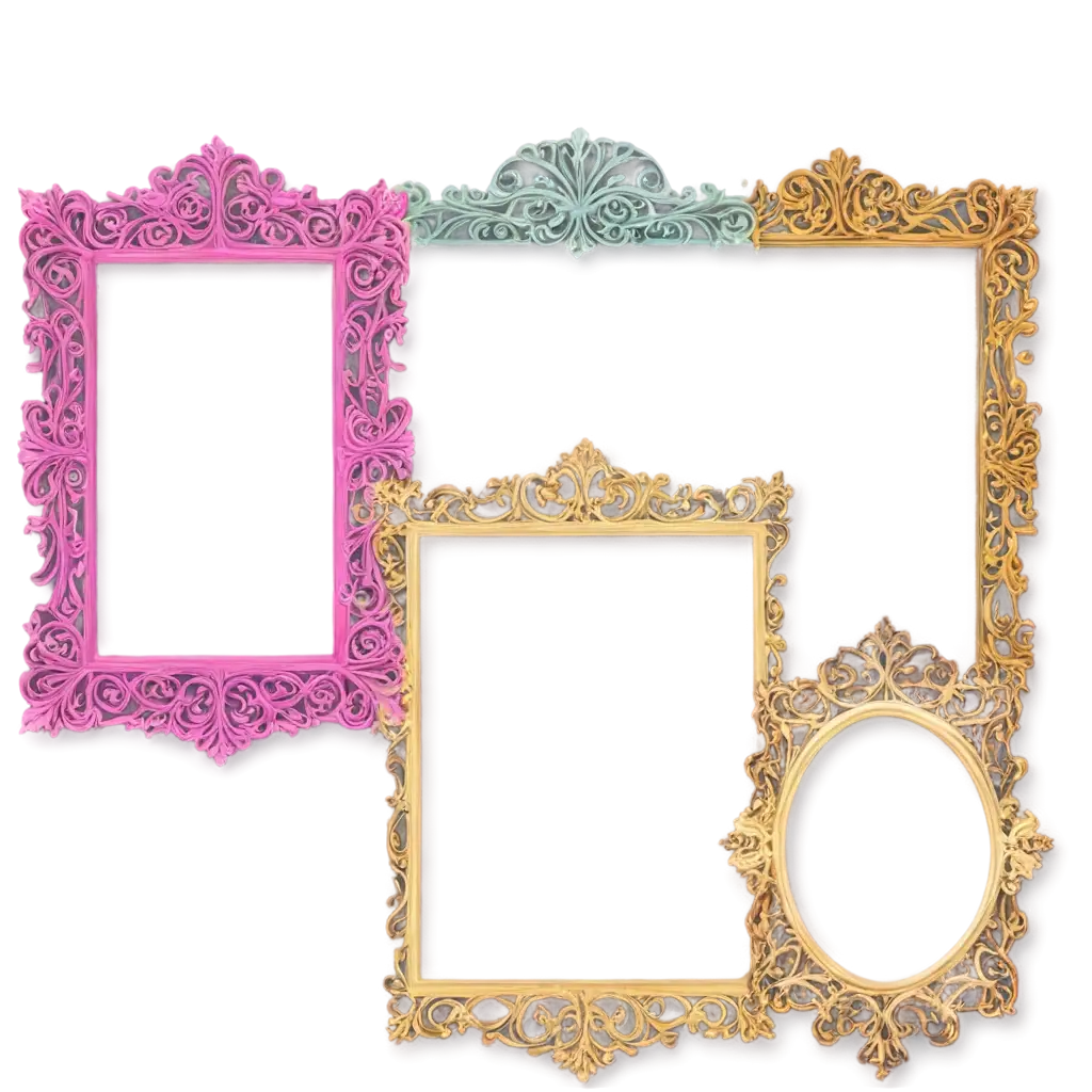 Ornate-Vintage-Style-Picture-Frames-PNG-with-Bright-Colors-and-Intricate-Details-Transparent-Background