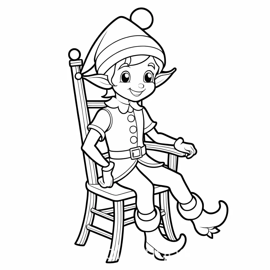 Joyful-Christmas-Elf-on-Wooden-Chair-Coloring-Page