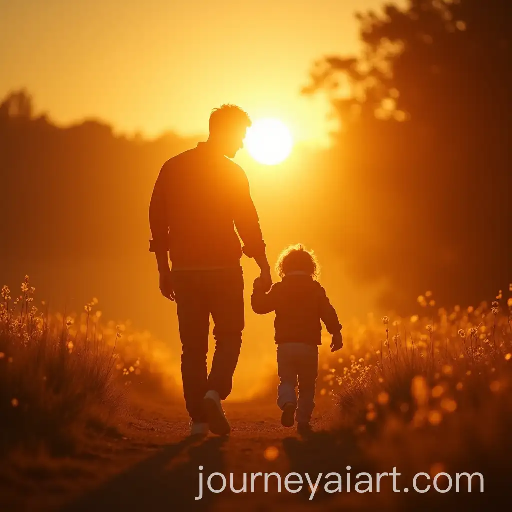 Father-and-Child-Walking-into-SunsetAI-Art-Prompt-Expansion-with-Magical-Golden-Sparkles