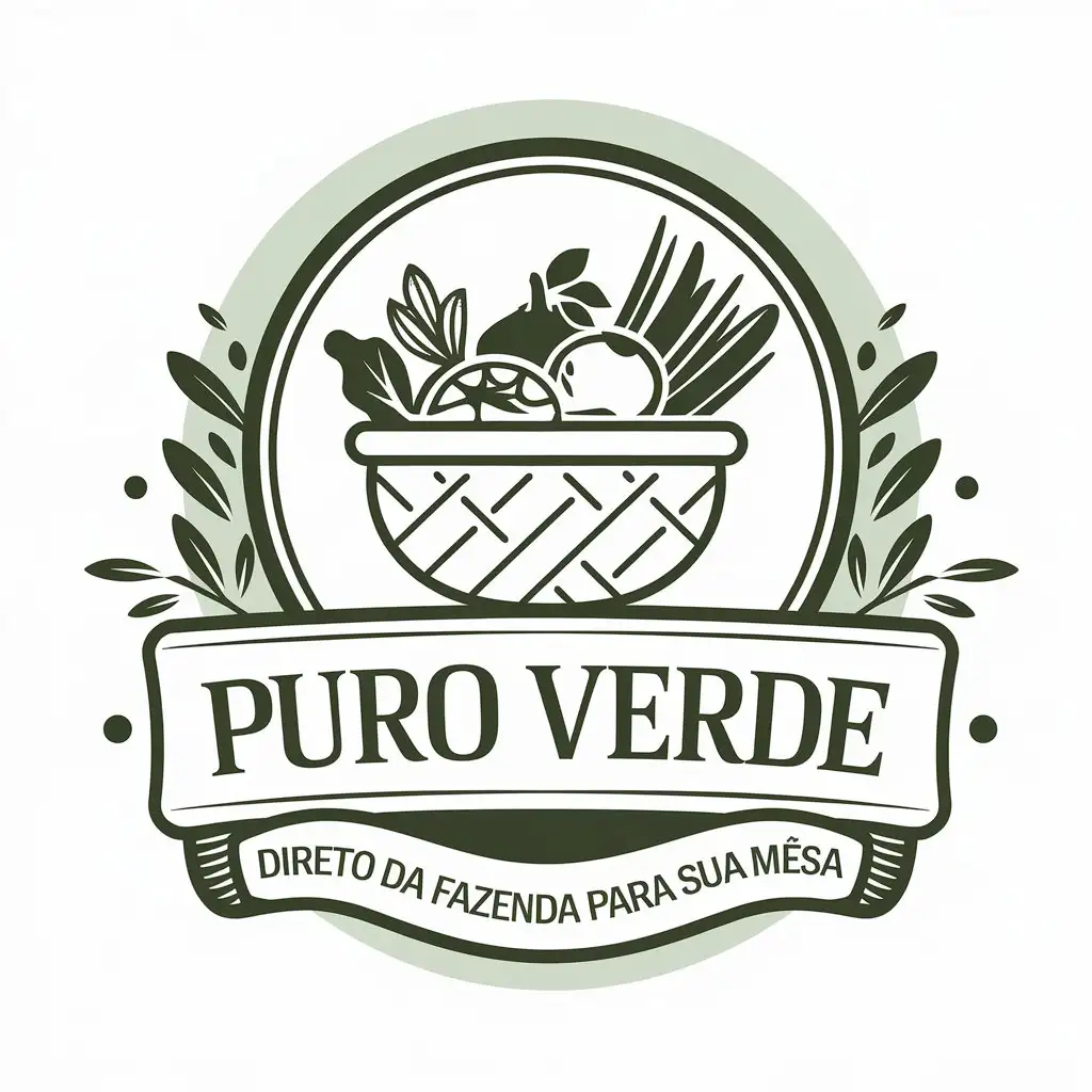 LOGO Design for Puro Verde Green and Natural Elements with Farmhouse and Basket Theme