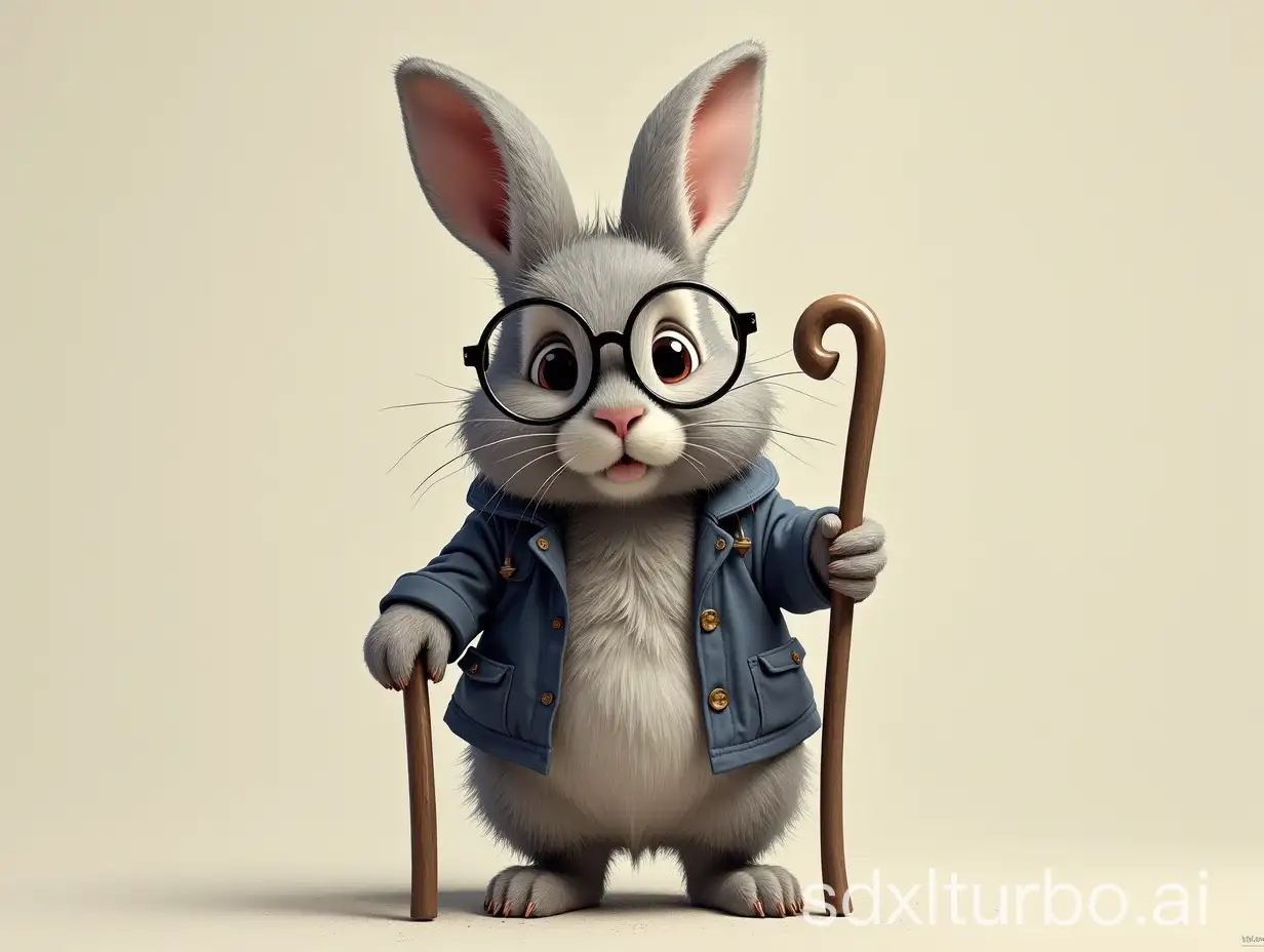 Wise-Old-Gray-Rabbit-with-Glasses-and-Walking-Stick