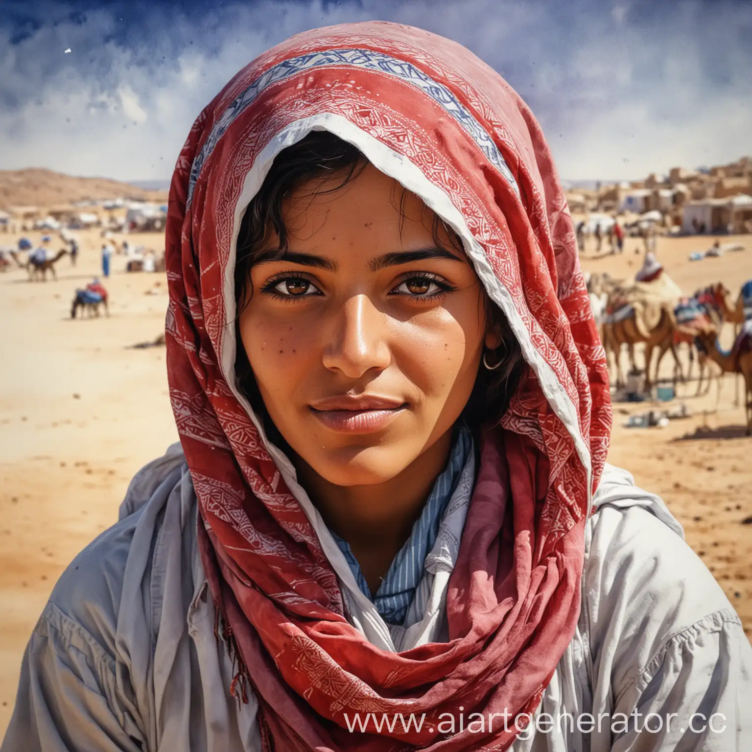 Bedouin-Tunisian-Woman-in-Digital-Watercolor-Masterpiece-with-Cinematic-Lighting