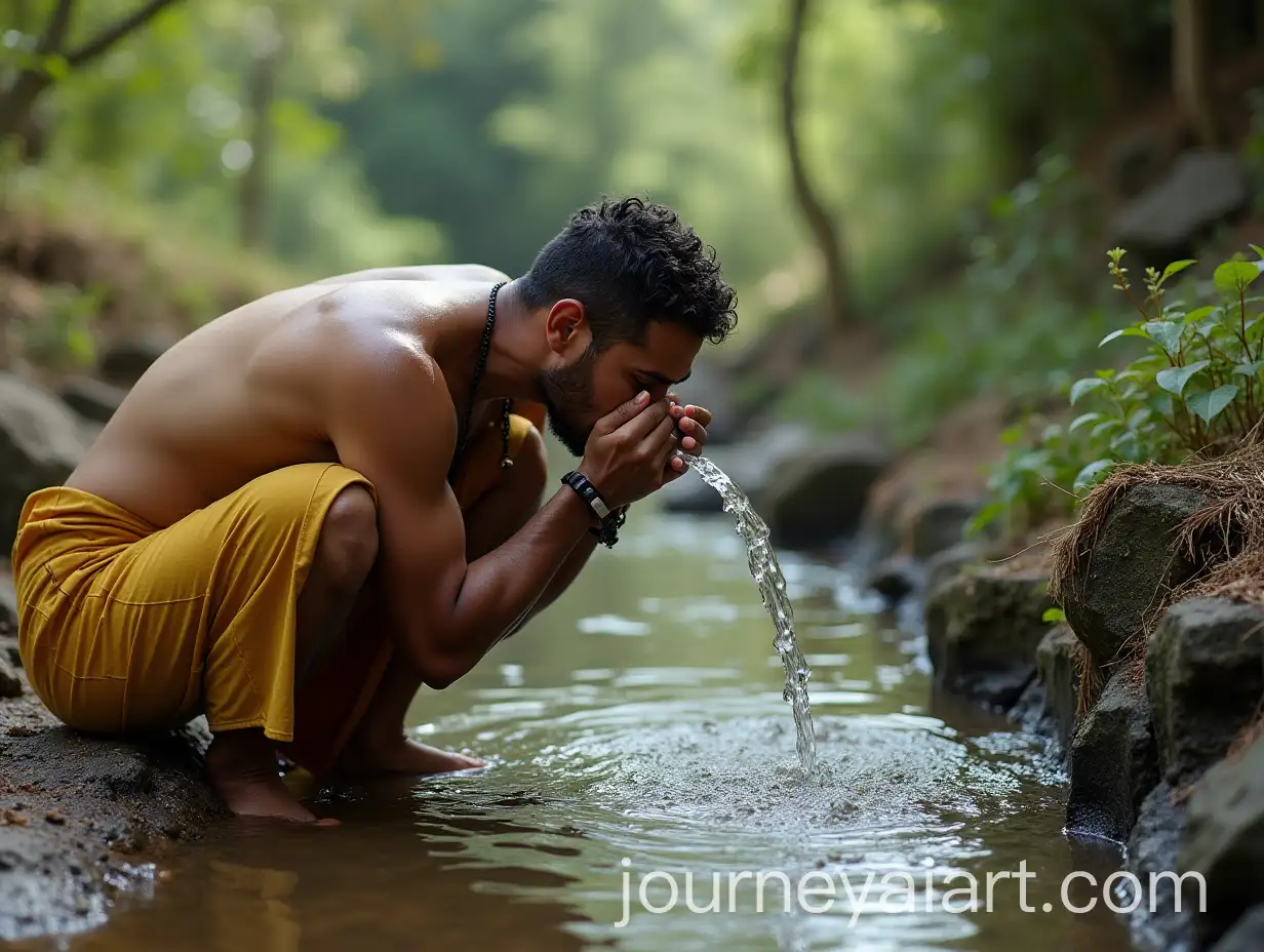Individual-Enjoying-Refreshing-Spring-Water-in-Nature