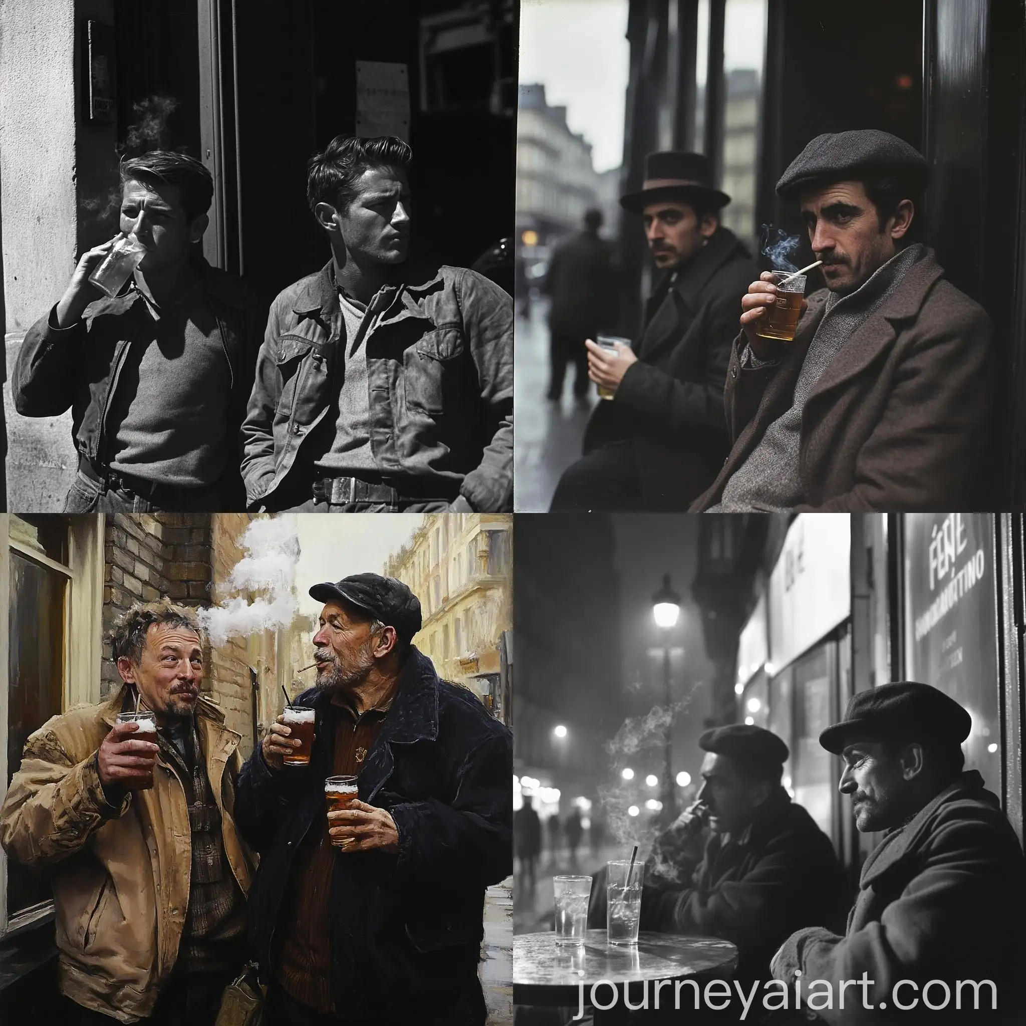 Urban-Scene-with-Two-Men-Drinking-and-Smoking-in-the-Street