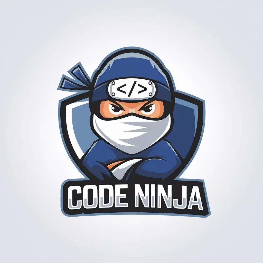 a vector logo design,with the text "Code Ninja", main symbol:Code ninja make it playful using the colors blue sky blue and white,Minimalistic,be used in Entertainment industry,clear background