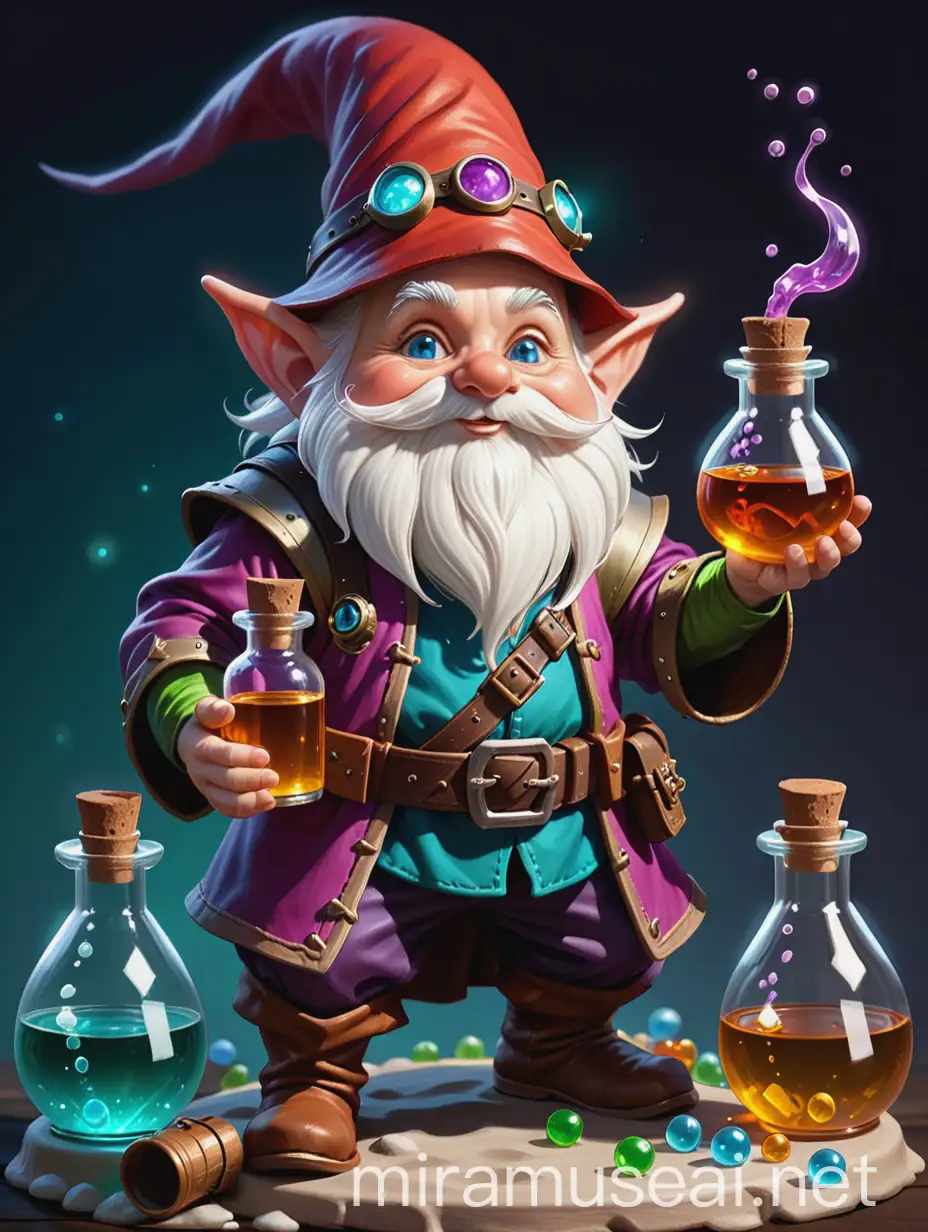 Fantasy Gnome Artificer Alchemist with Potion Bottles