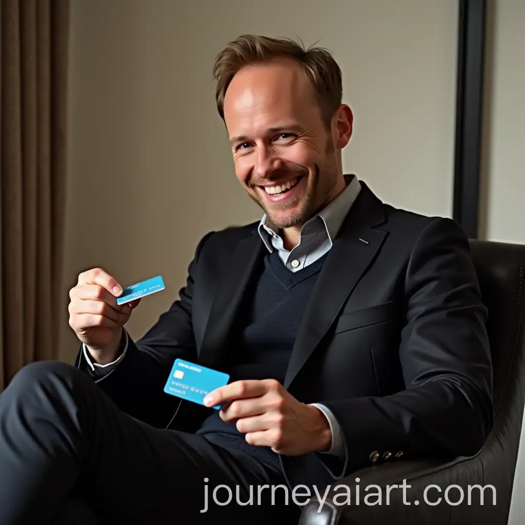 Patrick-J-Adams-Smiling-While-Holding-a-Bank-Card