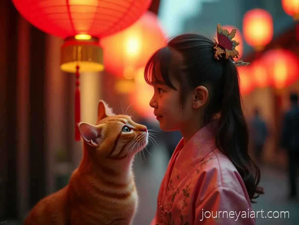 Ginger-CatCat-and-Girl-Reunion-Awakens-Under-Lanterns-with-Tang-DynastyInspired-Girl-and-Butterfly