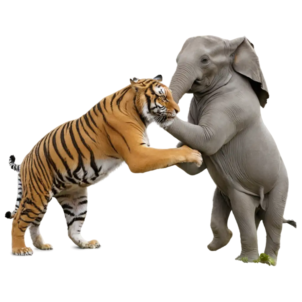 Tiger playing with elephant