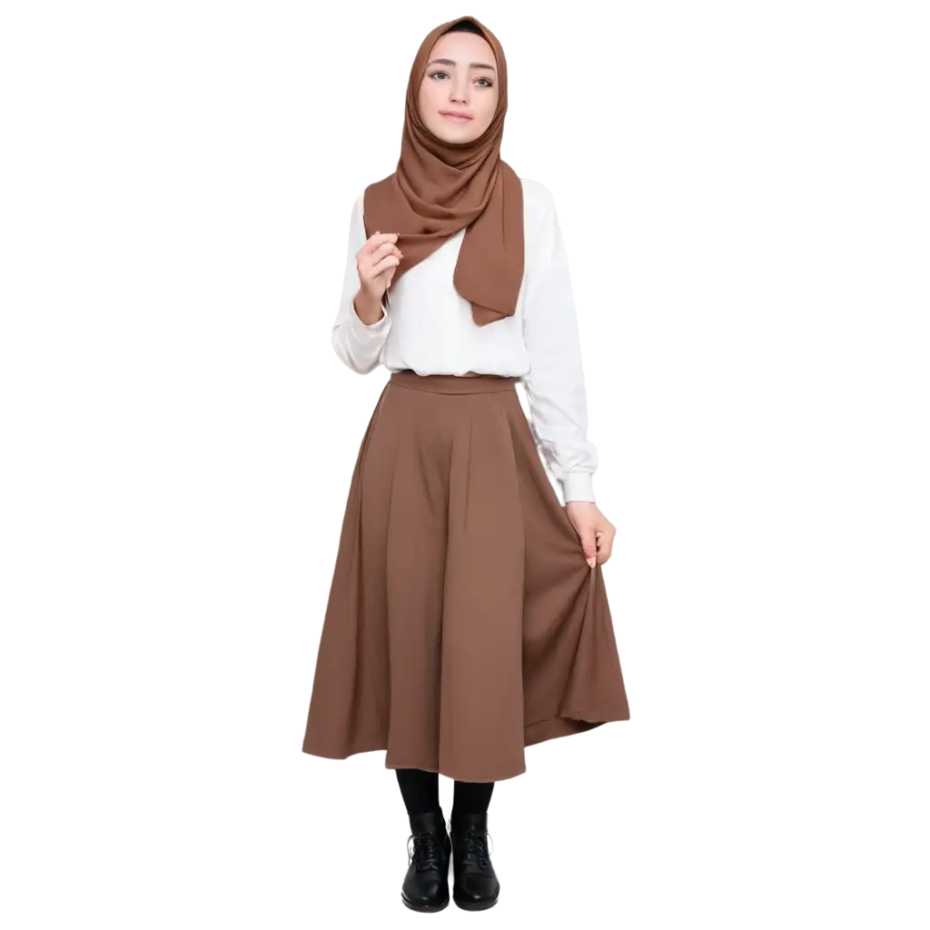 masterpiece, half upper body, a muslimah girl in a sweatshirts, ((malay girl hijab)), ((full hijab)),(( long hijab)), ((close hijab)), ((good body anatomy)), fit body, perfect eyes, pale skin, fair skin, perfect skin, casual, stylish outfit, her hand was holding a 18cm X 18cm white box, She is dressed in a brown hijab and matching sweater, dressed modestly in a blouse and long-sleeved skirt., She is pose casually, background is in cafe complex, allowing her to be the focal point of the image, The overall vibe is friendly, approachable, and fashionable, Stable Diffusion