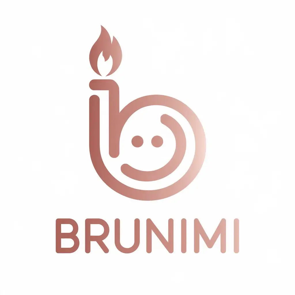 LOGO Design for Brunimi Rose Gold B Smiley with Candle Flame and Clear Background