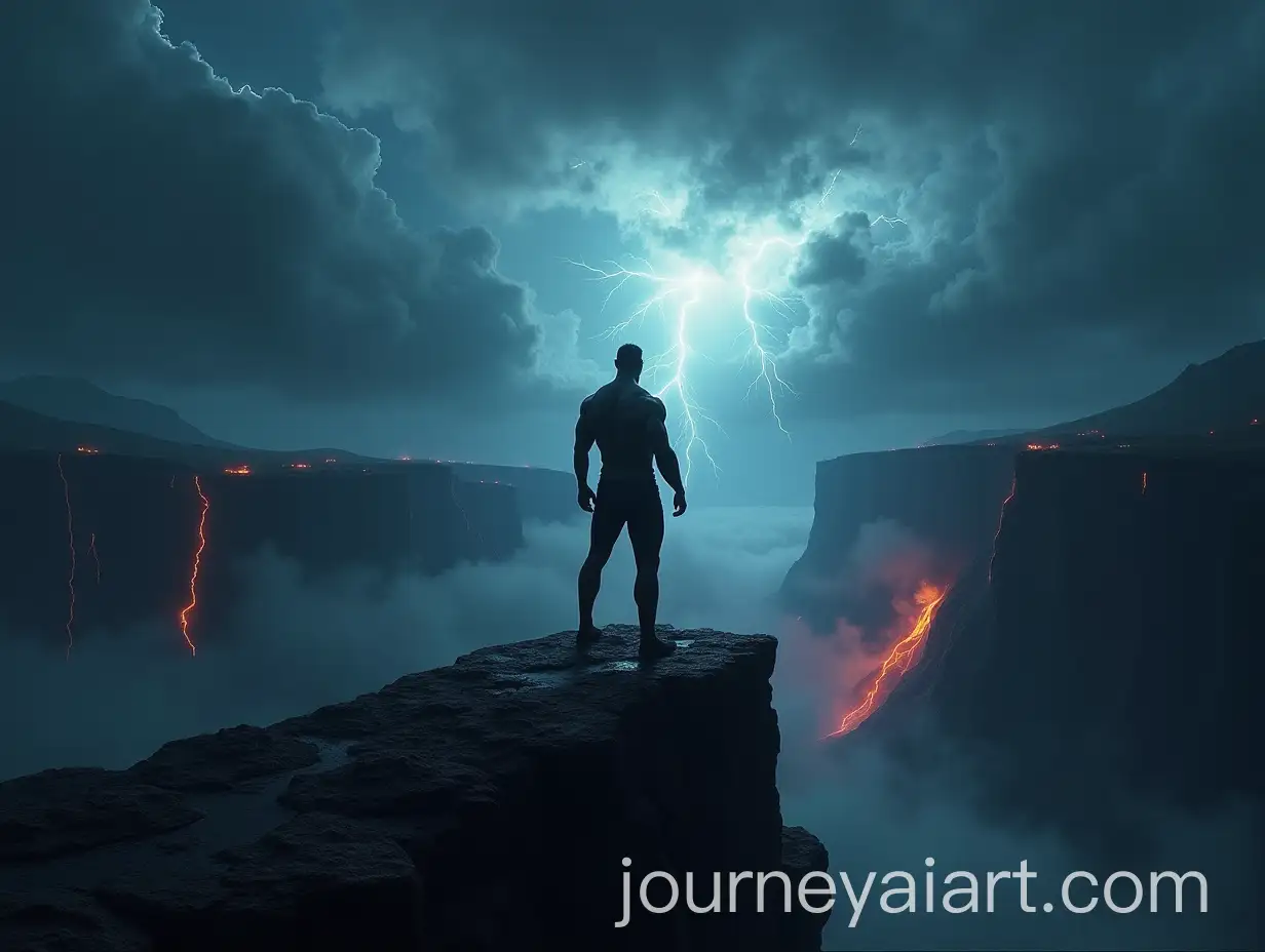 Dark-Silhouette-of-a-Muscular-Man-on-a-Rocky-Mountain-Facing-a-Stormy-Horizon