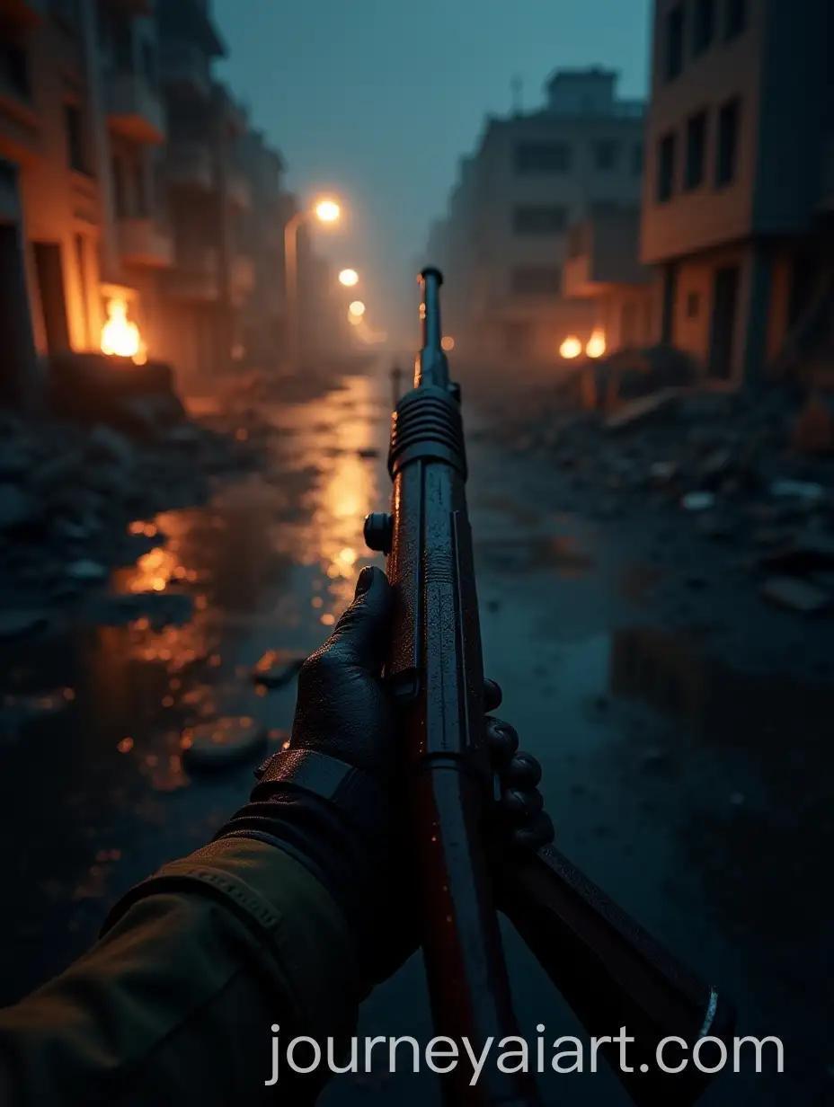 FirstPerson-View-of-Soldier-in-DevAI-Image-Prompt-Expansionastated-Warzone-at-Night