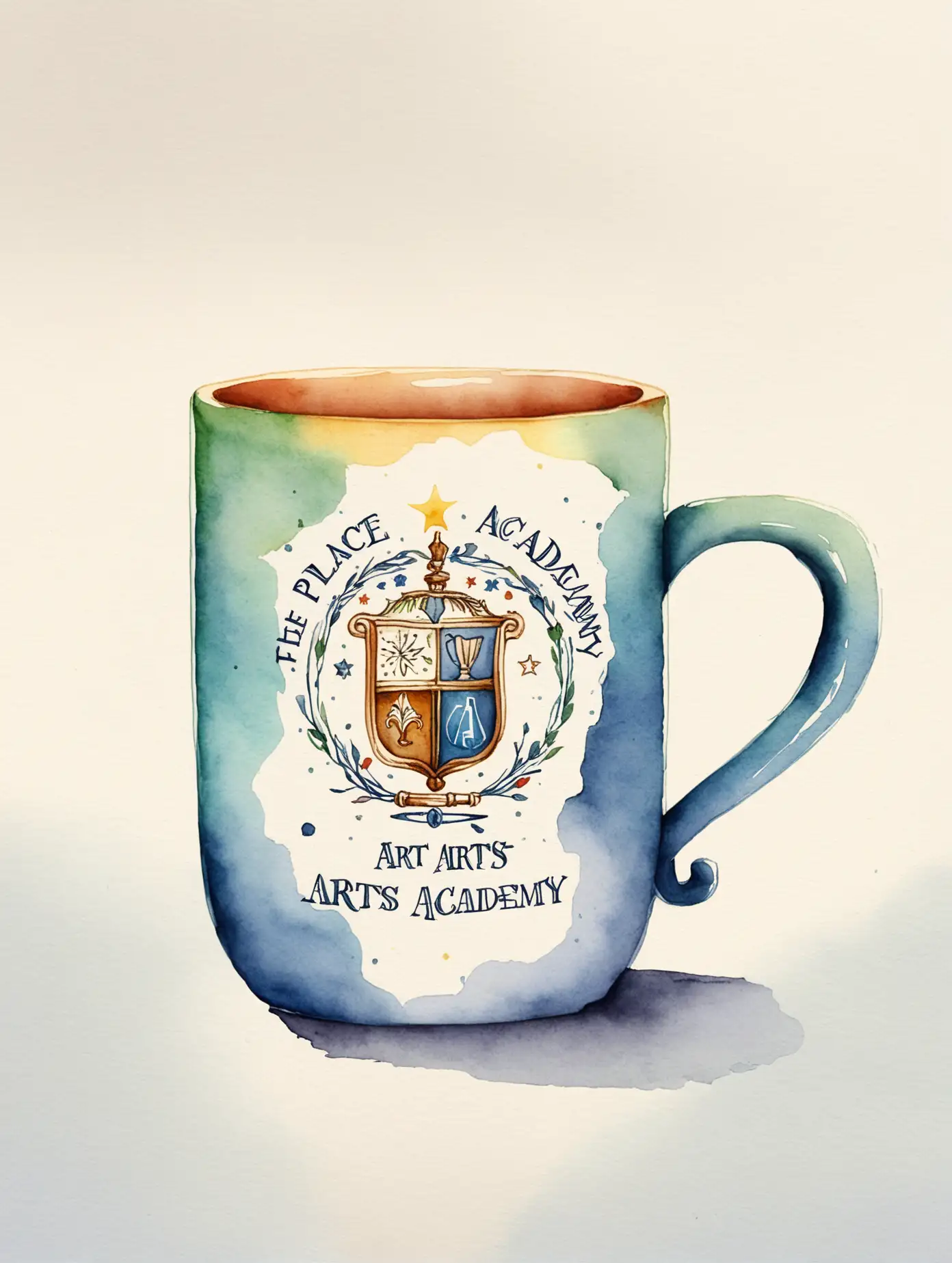 Watercolor-Ceramic-Mug-Design-for-Arts-Academy-with-Logo-Space