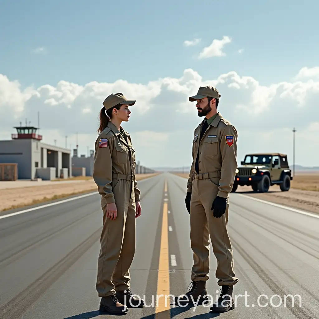 Russian-Military-Pilots-and-Jeep-on-RunwayAI-Image-Prompt-Expansion-with-Aircraft-Hangars-and-Desert-Backdrop