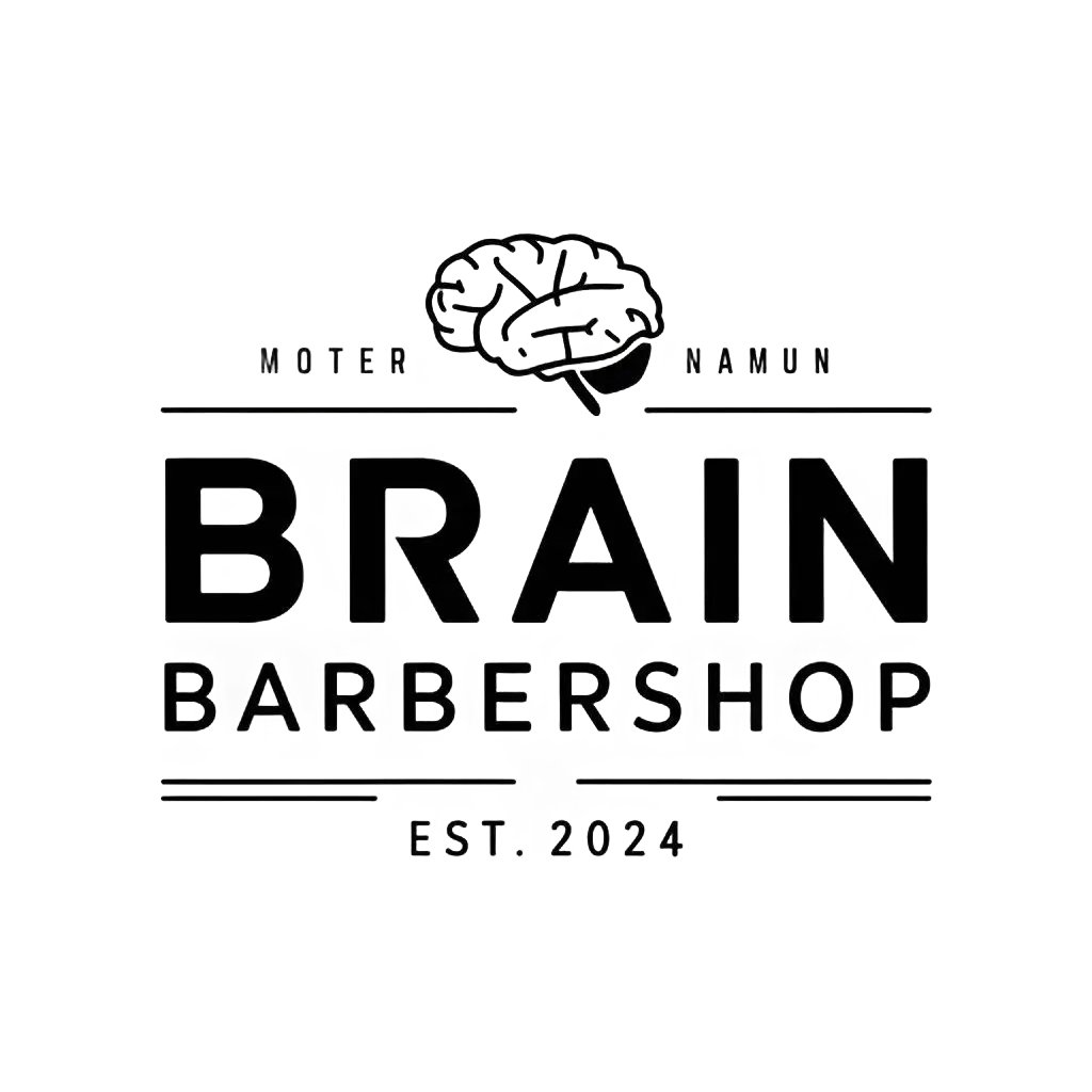 a vector logo design,with the text "BRAIN BARBERSHOP est. 2024", main symbol:Name,Moderate,clear background