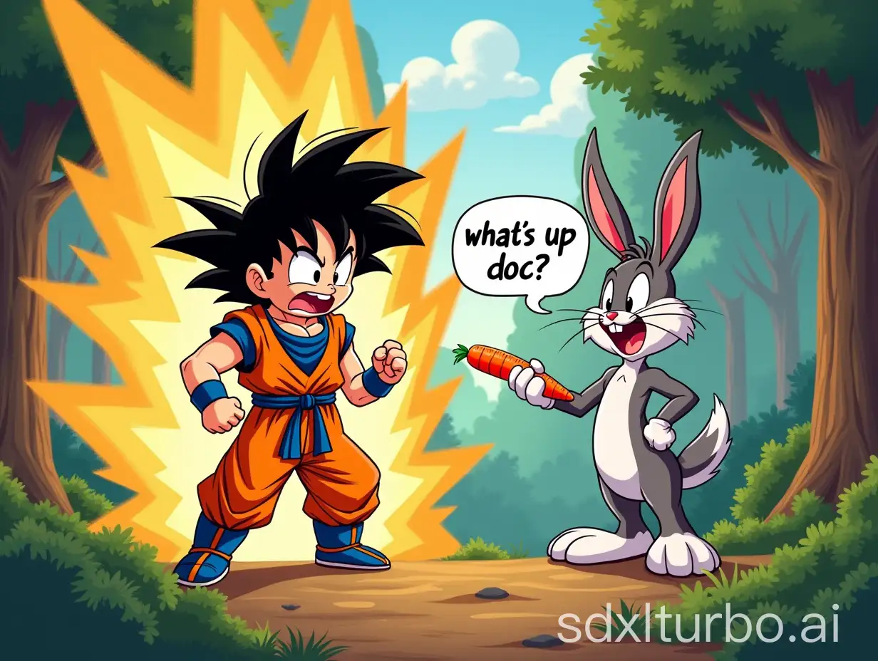 Cartoon-Crossover-Gokus-Kamehameha-Clash-with-Bugs-Bunnys-Carrot