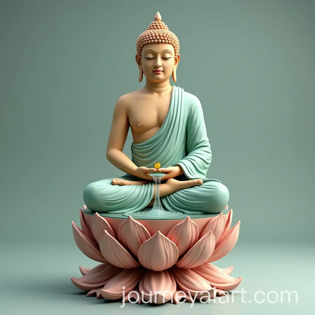 Serene-Buddha-Statue-Fountain-Surrounded-by-Tranquil-Lotus