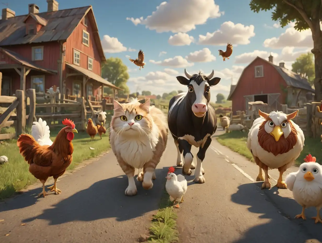 Farm-Animals-Walking-on-Road-WideAngle-3D-DisneyInspired-Scene