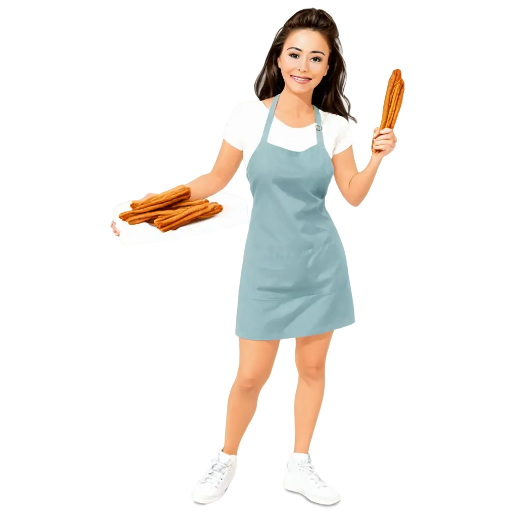 PNG-Image-of-Woman-in-Cooking-Attire-with-Drawing-of-Churros