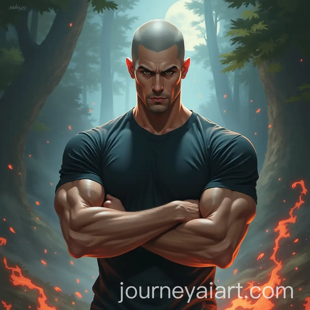 MusAI-Image-Prompt-Expansioncular-Heroic-Man-with-Short-Hair-in-FantasyInspired-Magical-Environment