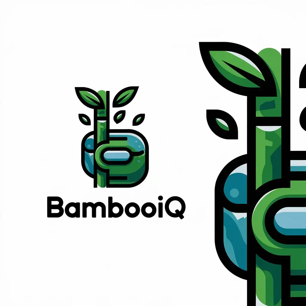 LOGO Design for BambooIQ Playful Bamboo and Technology Inspired Minimalistic Design in Vibrant Green