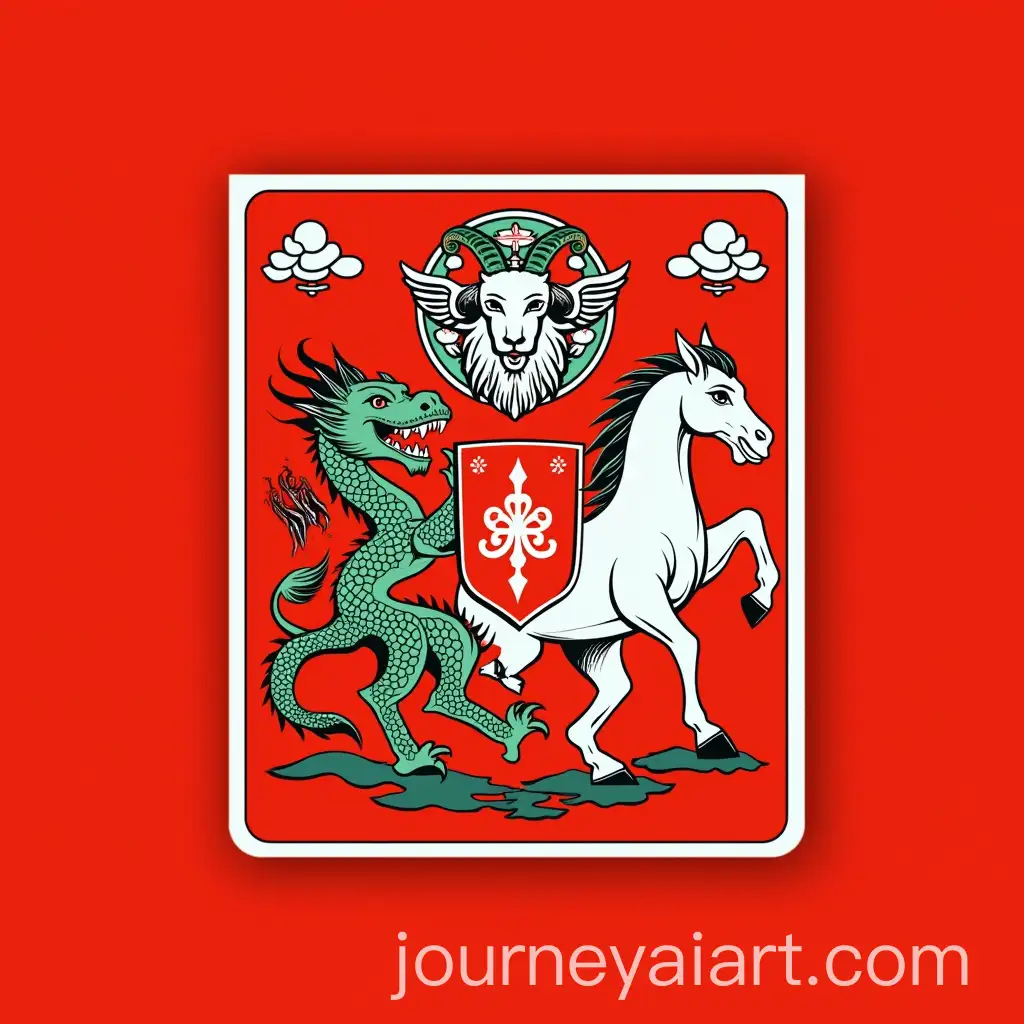 Coat-of-Arms-with-Red-Background-Featuring-Chinese-Dragon-Horse-Shield-and-Sheeps-Head