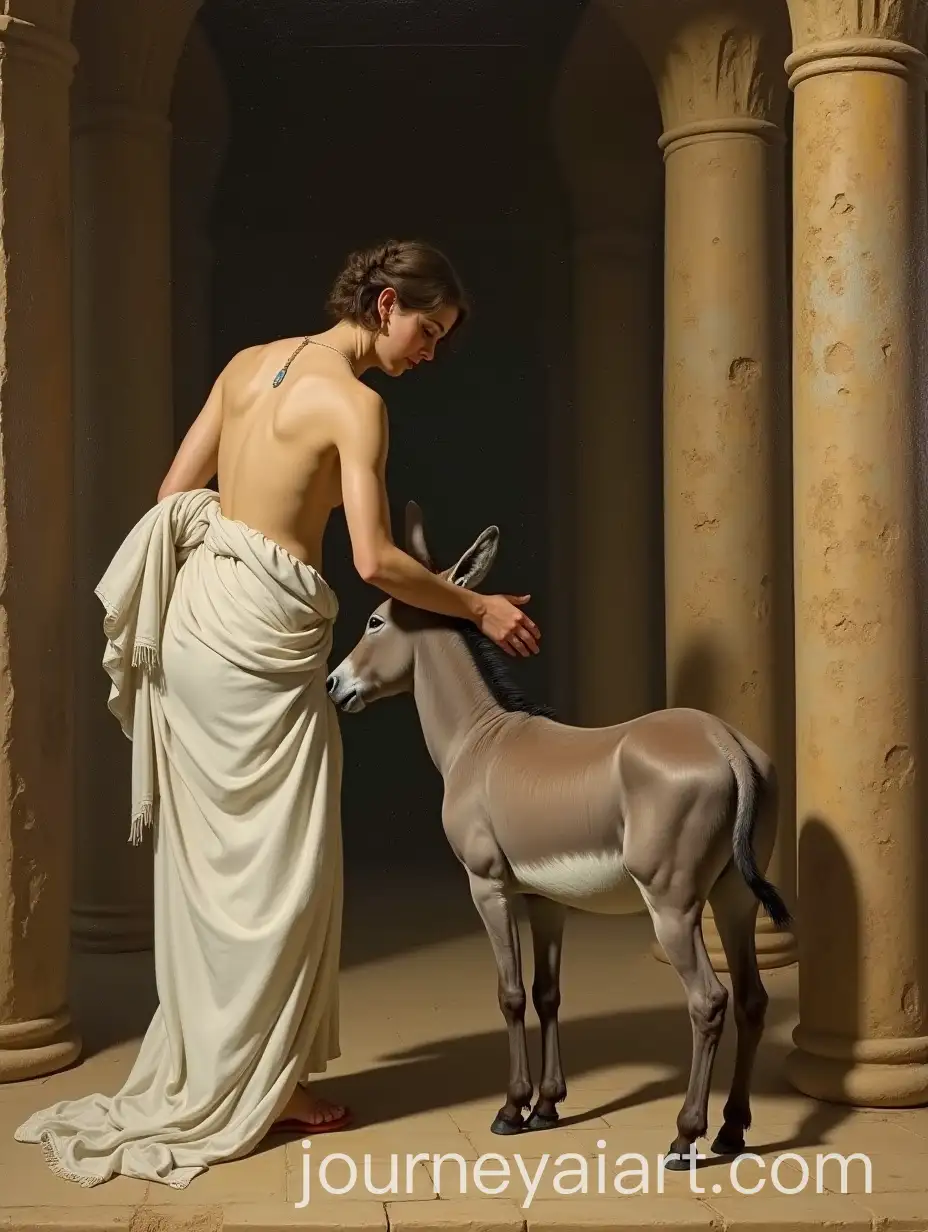 Temple-Scene-Goddess-Isis-Feeding-a-Donkey-in-White