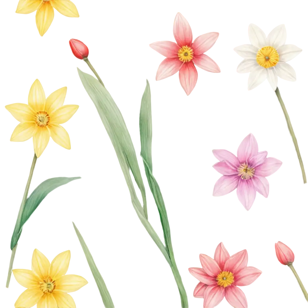 High-Resolution-Watercolor-Style-PNG-Seamless-Pattern-of-Daffodils-Tulips-Cherry-Blossoms-and-Daisies