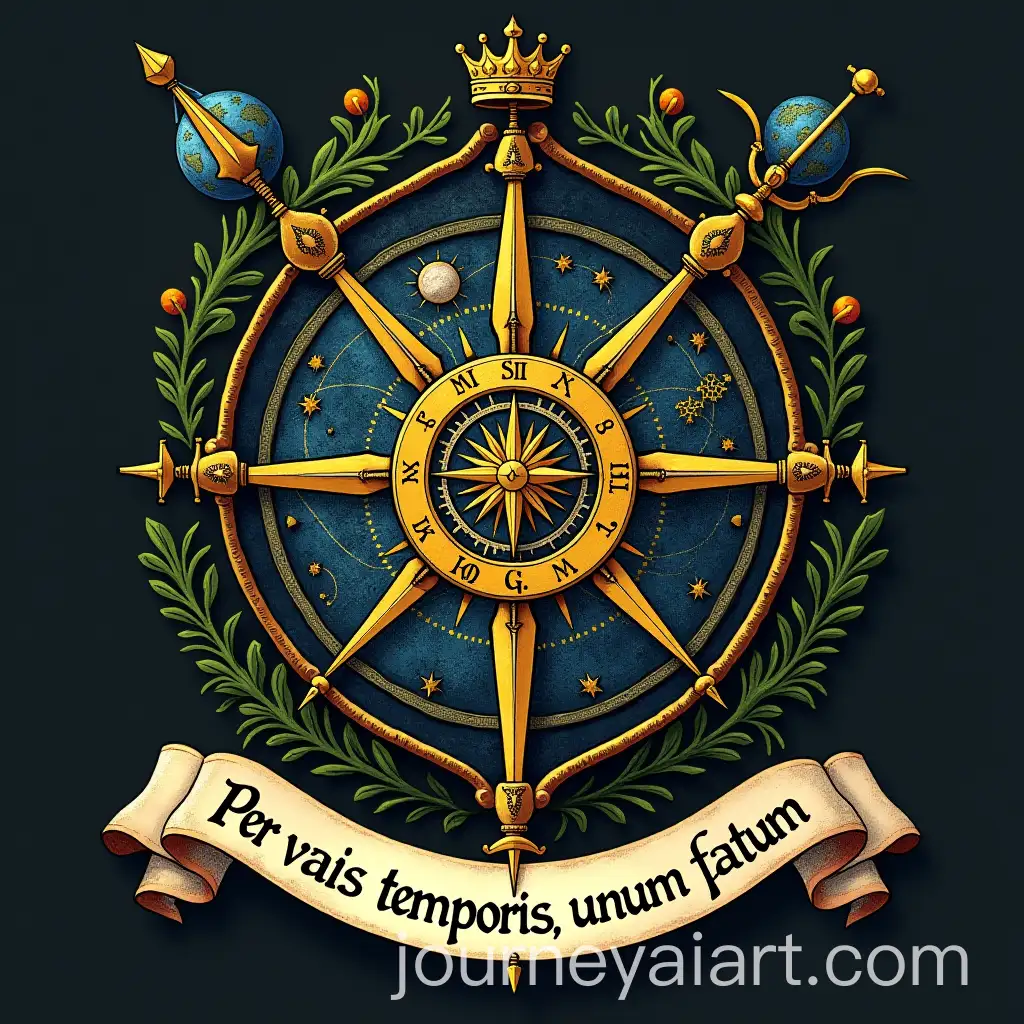 Family-Crest-Design-with-Ornate-Sundial-and-Celestial-Symbols