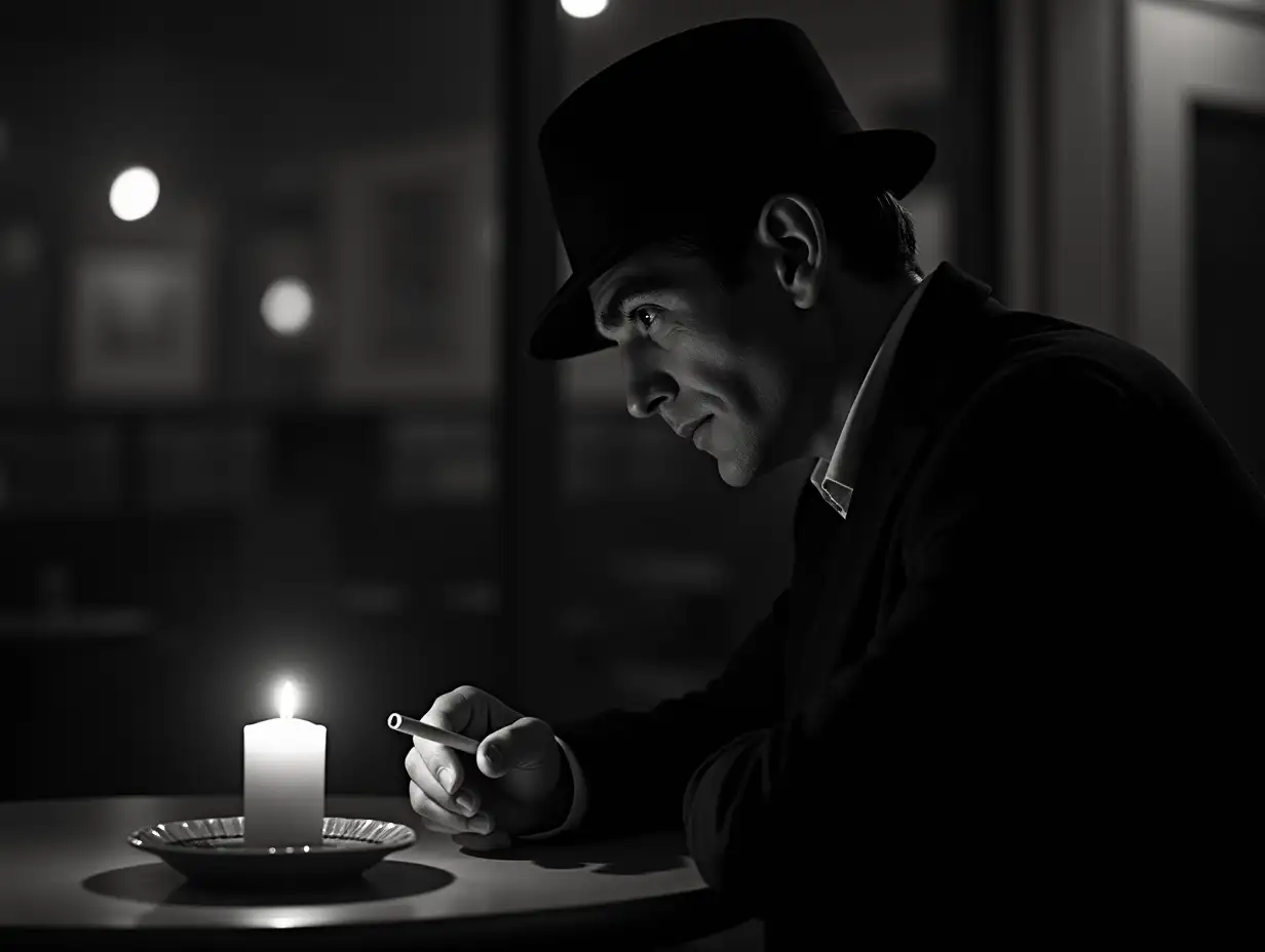 Man-in-1960s-Suit-Reflecting-in-Candlelit-Caf-Scene