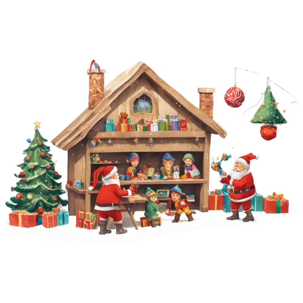 Santas-Workshop-PNG-A-Festive-Illustration-of-Busy-Elves-Creating-Holiday-Magic