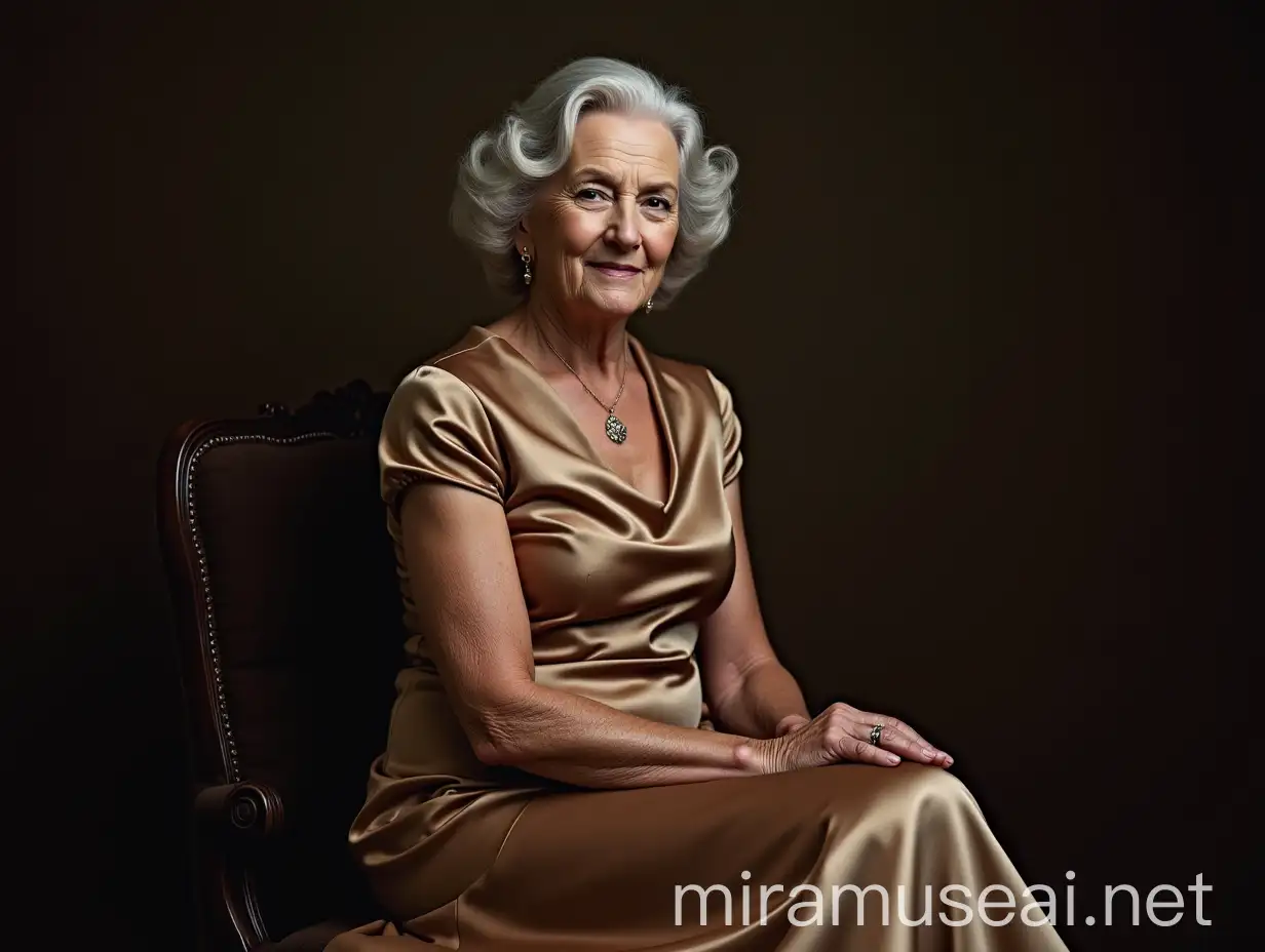 Elderly Woman in a Satin Dress Commanding Presence