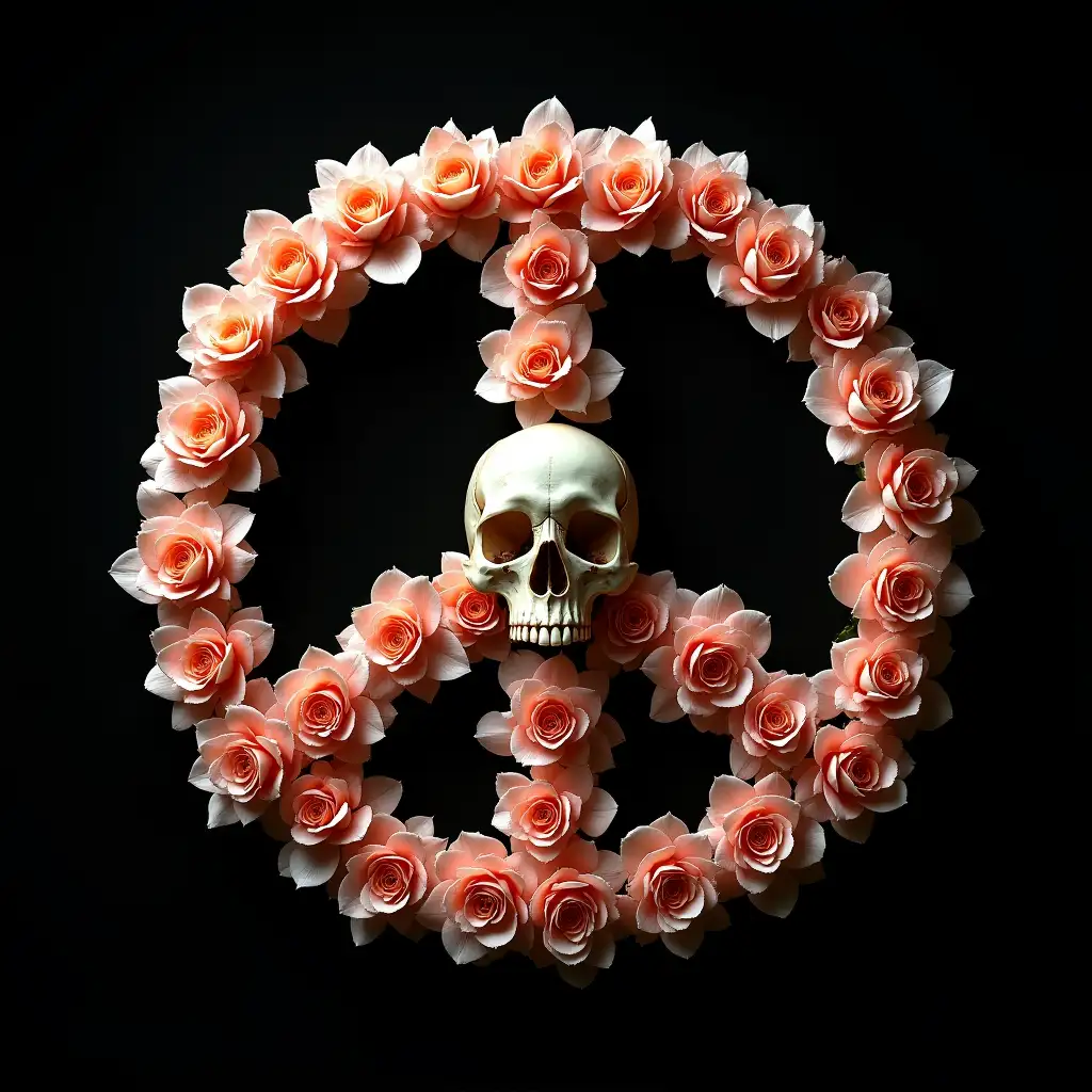 Baroque-Peace-Symbol-Made-of-Flowers-and-Bone-Skull-with-Explosions