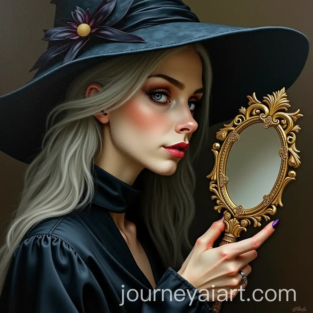 Enchanting-Witch-Gazing-into-a-Golden-Hand-Mirror