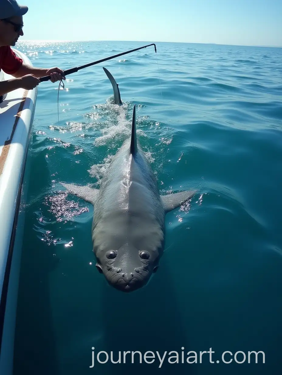 Shark-Speared-in-Boat-on-Wavy-Sea-with-Panoramic-View