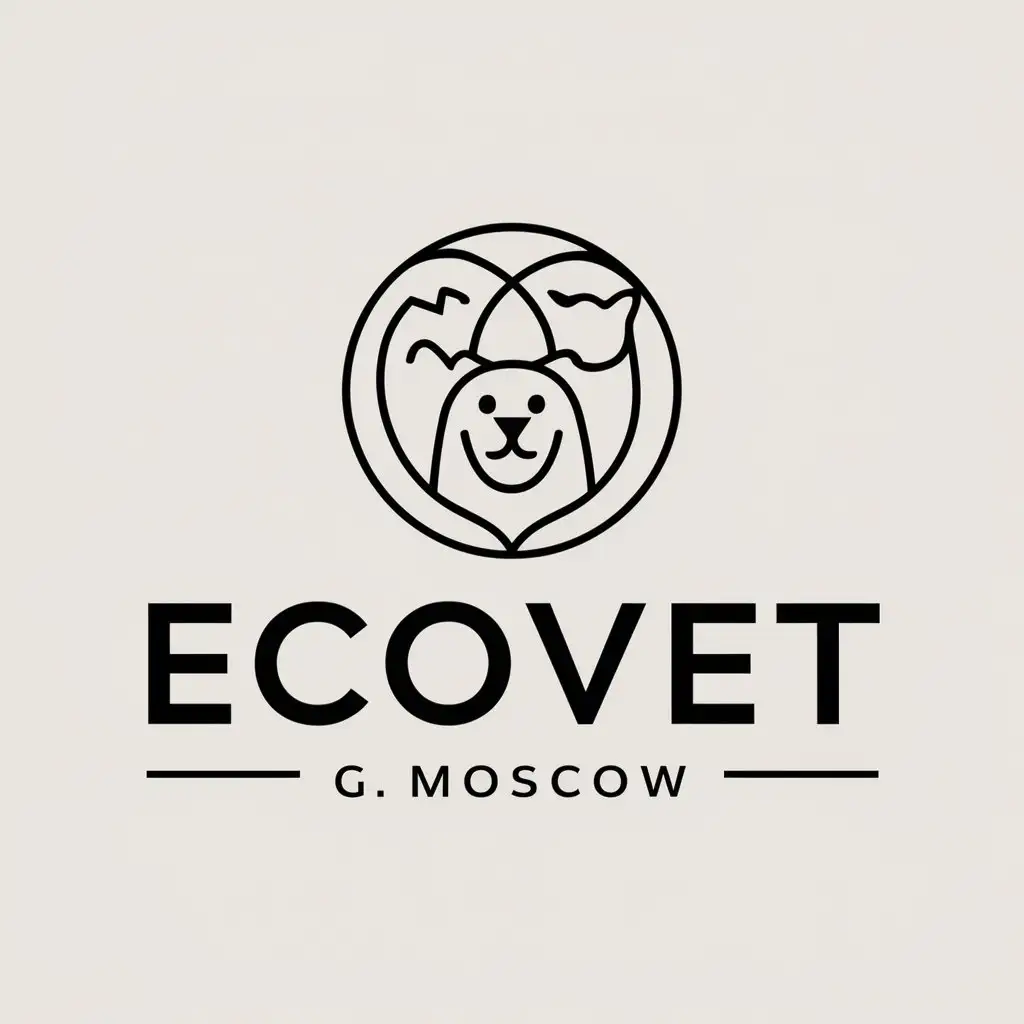 a vector logo design,with the text "ECOVET", main symbol:Location: g. MoscownPrice segment: middlen2. Target audiencenPet owners (dogs, cats, small animals)nGender: 80% - F, 20% - MnAge: from 28 to 55 years oldnSocial status: people of middle and upper-middle classnEmotional characteristics: caring, loving their pets, seeking professional help and support for their animalsn3. Main tasks logonConvey reliability, professionalism and a fundamental approach to treatment.nInspire trust in,complex,be used in Animals Pets industry,clear background