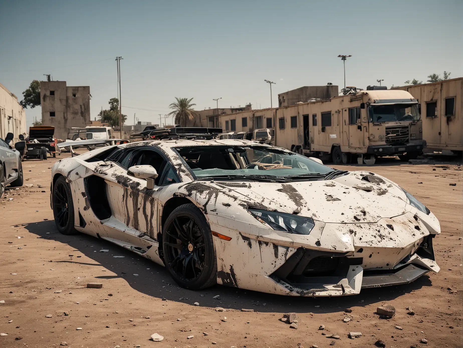 Damaged-Lamborghini-Aventador-Racing-with-Mounted-Machine-Guns-in-Prison-Yard