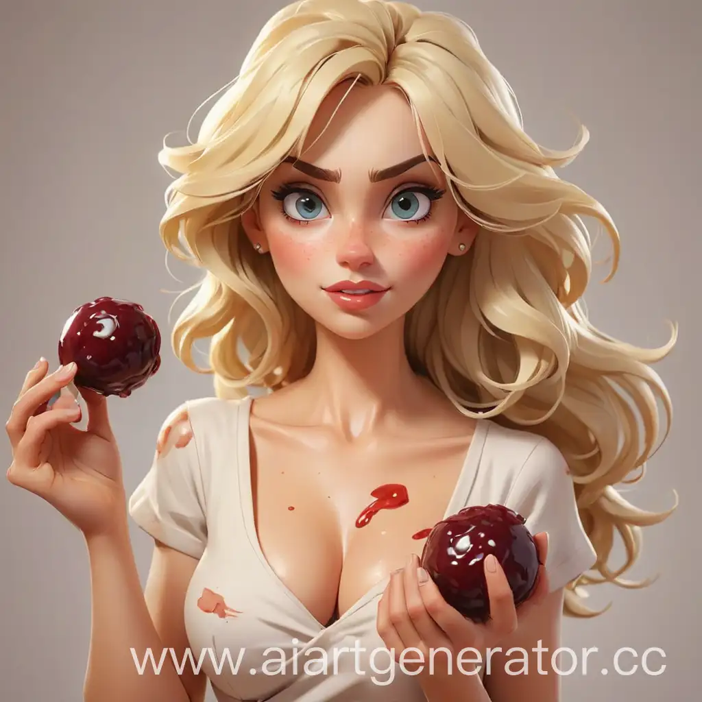 Cartoon-Woman-with-Blonde-Hair-Holding-JamSmeared-Ball