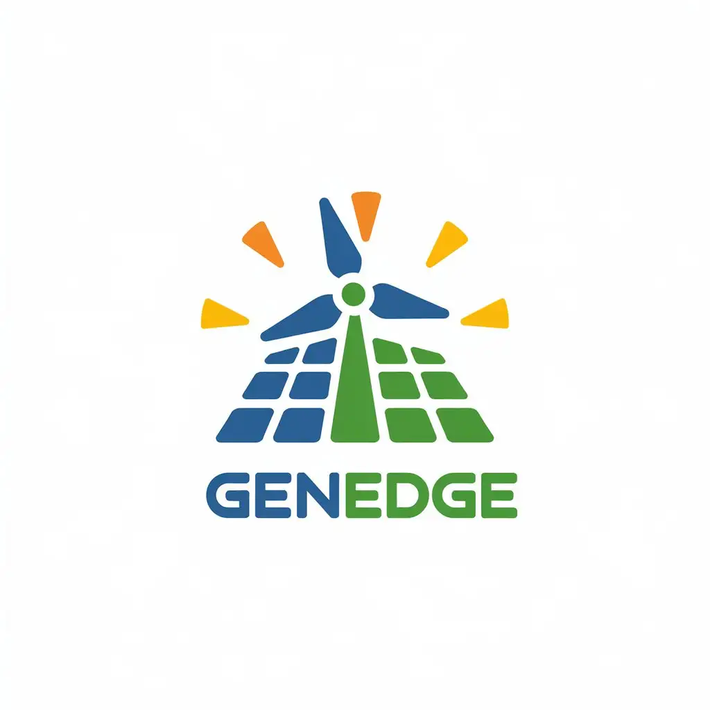 a vector logo design,with the text "GENEDGE", main symbol:WIND SOLAR GREEN ENERGY WITH COLORS BLUE GREEN YELLOW AND ORANGE,Moderate,be used in Others industry,clear background