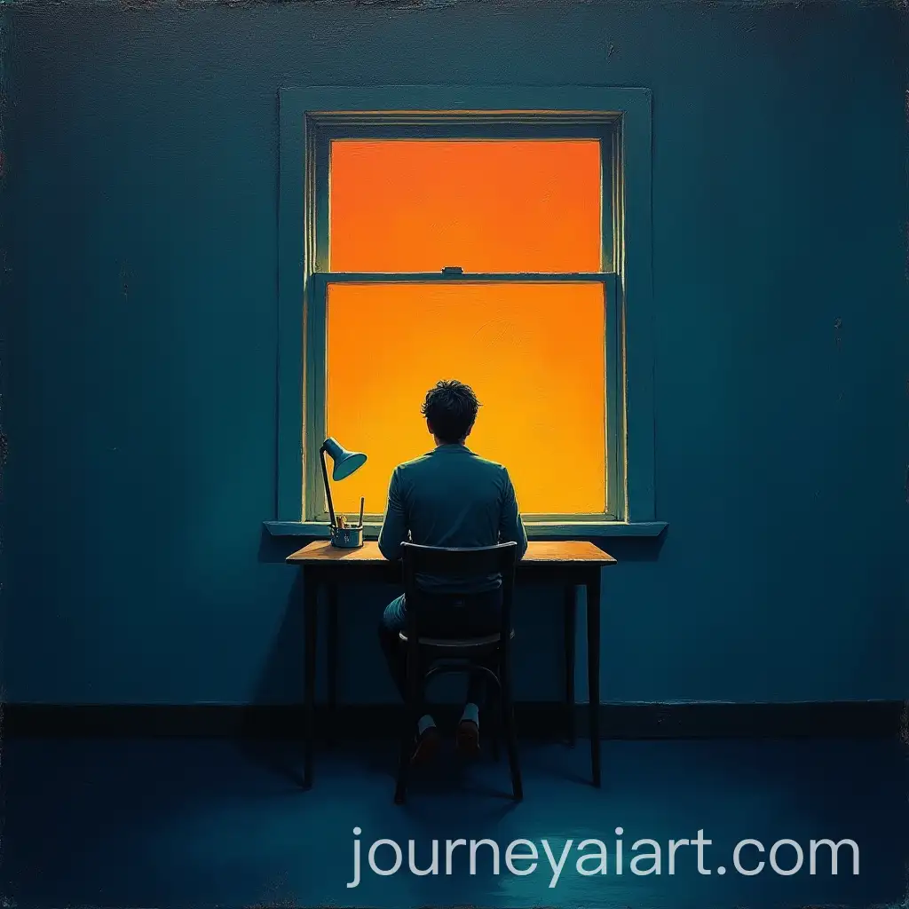 Lonely-Reflection-in-Dimly-Lit-Room-with-Contrast-of-Warm-Outside-Light