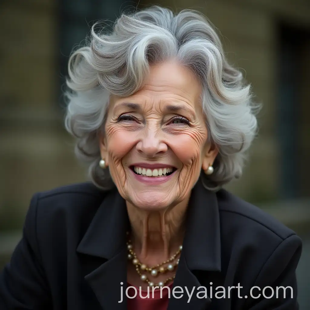 Playful-Smiling-70YearOld-Woman-with-Fluffy-Grey-Hair-and-OldFashioned-Jacket