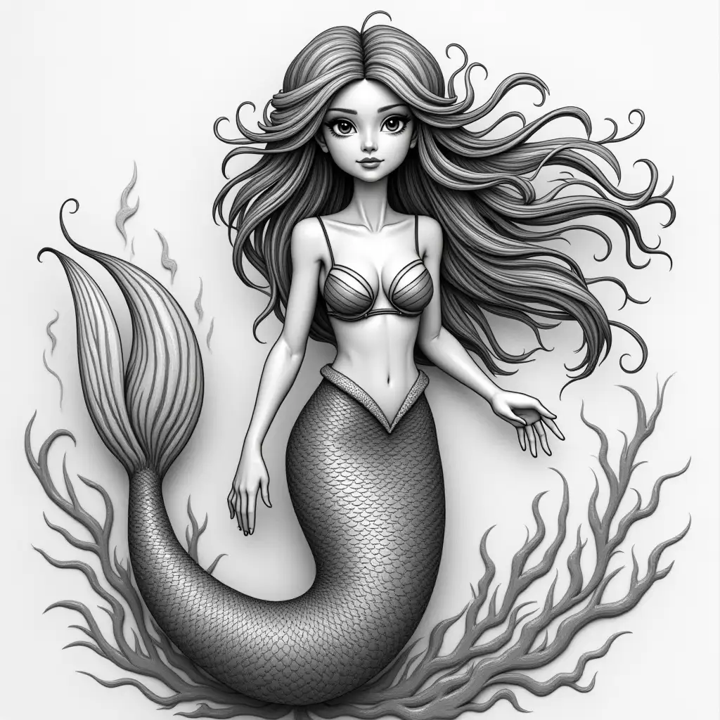 Black and white mermaid