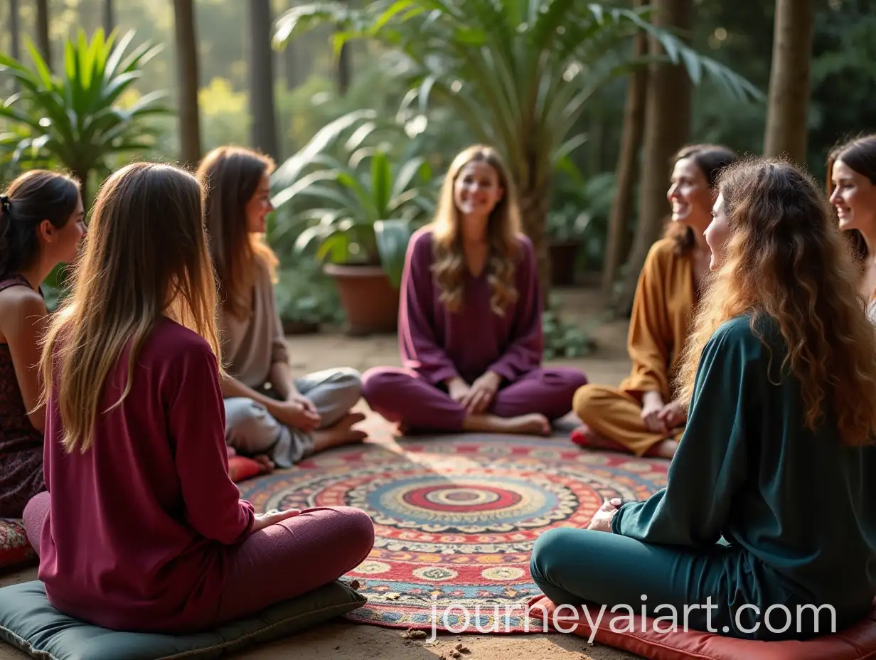 Circle-of-Priestesses-Women-of-Different-Ages-Listening-and-Speaking-in-Colorful-Clothing